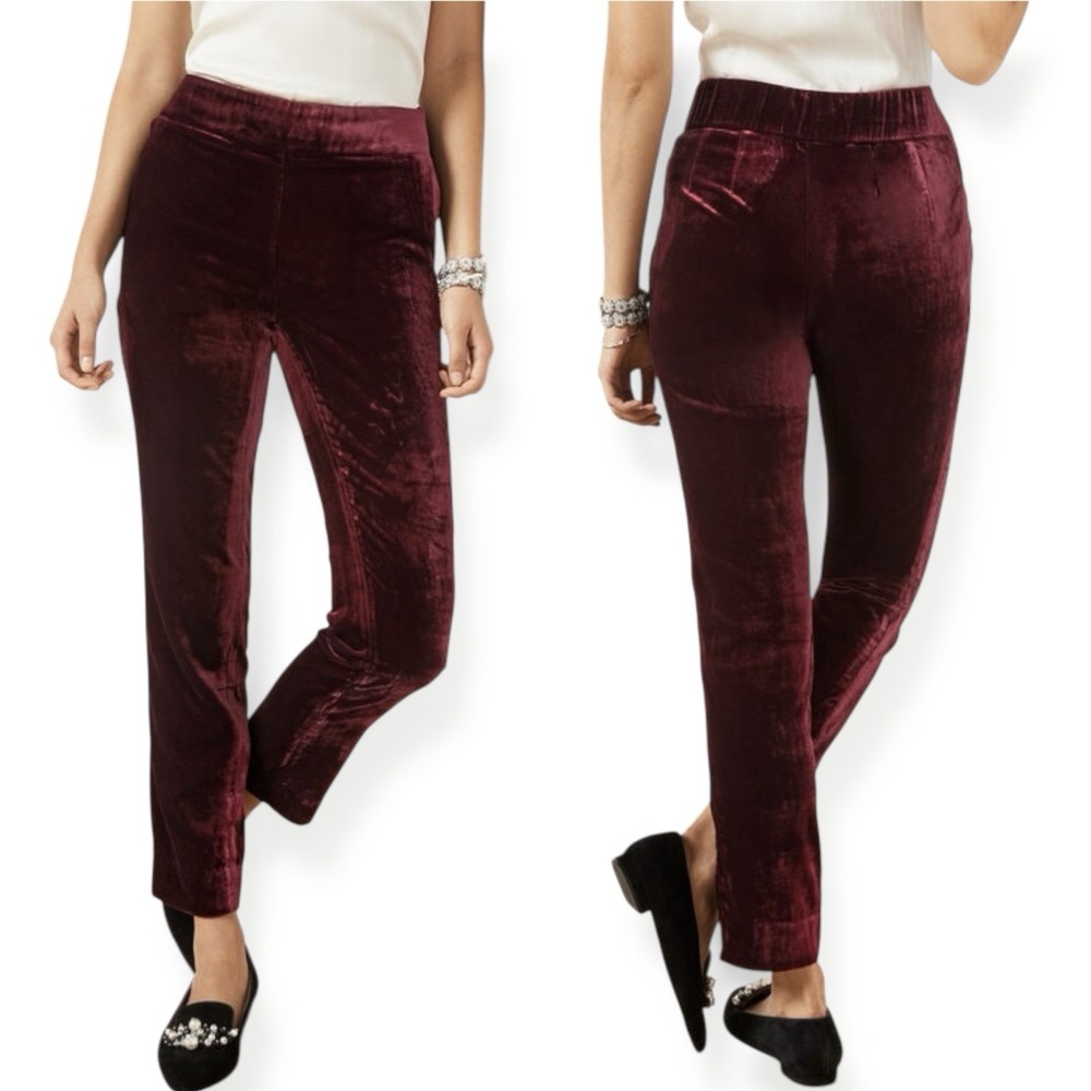 NWT Talbots Velvet Tapered Ankle Pants Size 8 Garnet Red High Waist Side Zip